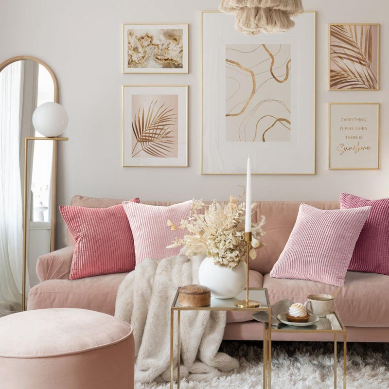 Topfinel Pink Throw Pillow Covers 16x16 Inch Set of 4 Soft Farmhouse Corduroy Decorative Cushion Cover Square Cute Pillow Case for Gril's Bedroom Couch Sofa Living Room Spring Series Home Decor - Image 2
